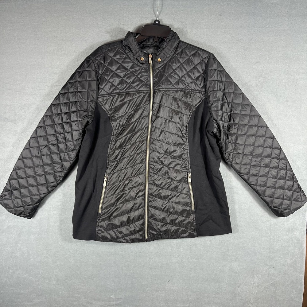 Susan Graver Women's Black Quilted Jacket Full Zip Gold Tone Hardware Size L